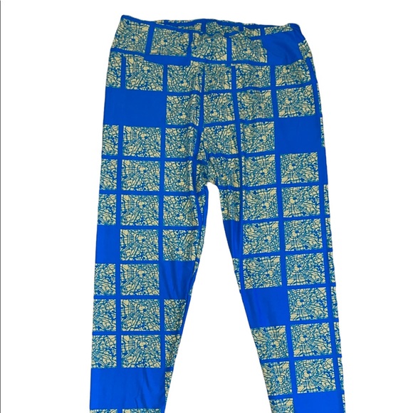 LuLaRoe Pants - *2for25* LULAROE TALL&CURVY LEGGINGS • BLUE & PALE YELLOW SHATTERED GLASS • EUC